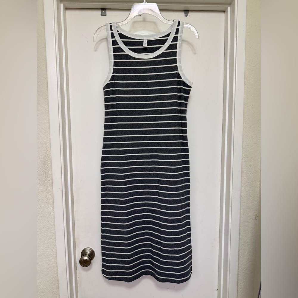 Wishlist sleeveless charcoal gray/white striped dress - size M